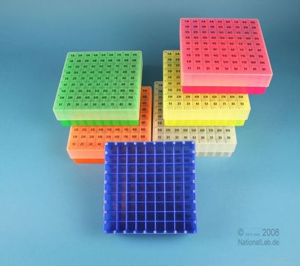 plastic-box EPPi® Box, 45mm, Neon- series, with fixed 9x9 grid, alphanumeric coding on border, lid and bottom